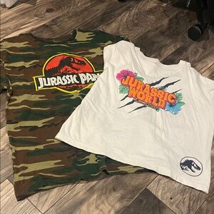 Jurassic Park Camouflage and Jurassic World White Women's Tees